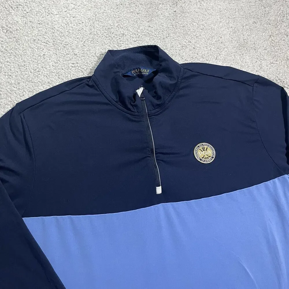 Polo Ralph Lauren 1/4 Zip Mens XL Blue PGA Golf Logo Performance Stretch Wicking